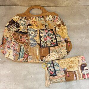 Handmade Clutch Bag Plastic Handle Wallet Fabric Sewed Free Bird Vintage…